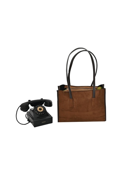 Bayan Süet Çanta Elegant Tote - Bej Koyu Kahverengi