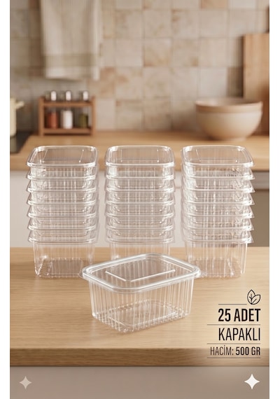 Plastik Saklama Kabı 500 Gr 25 Adet Plastik Kapaklı Kase Sızdırmaz Kap Şeffaf Kullan At Kase