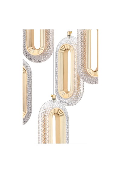 İstanbul Avize Alfa 5'li Gold Ledli Kristal Taşlı Avize Gold