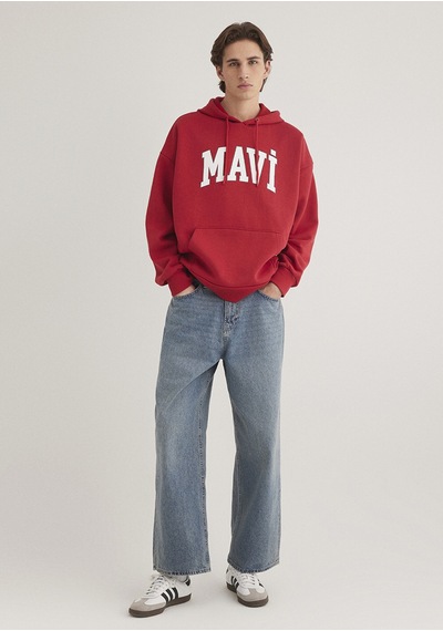 Mavi - Mavi Logo Baskılı Kapüşonlu Kırmızı Sweatshirt 067149-86417 Kırmızı