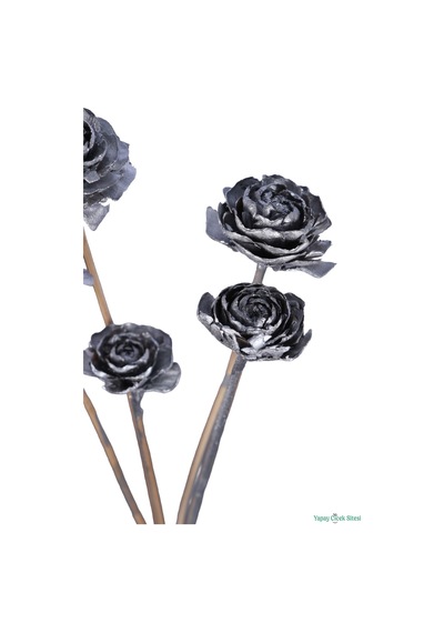 Yapay Çiçek Sitesi Kuru Çiçek Doğal Cedar Rose Gül 40 Cm 5li Gümüş Naturel