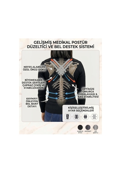 Dik Duruş Korsesi Sırt Bel Bedensiz Ayarlanabilir