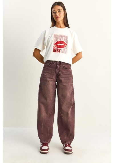 Shade Kadın Vintage Yıkamalı Baggy Kesim Rahat Kalıp Denim Pantolon 703 60286060 - Mürdüm