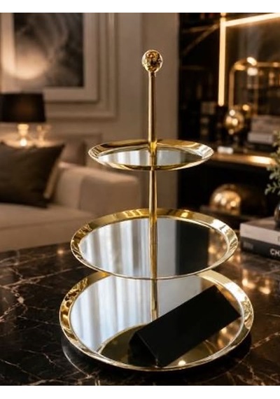 Qerhome 3 Katlı Paslanmaz Çelik Gold Lüks Sunumluk Gold