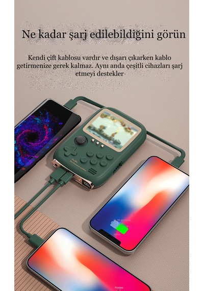 Taşınabilir Mini Oyun Konsolu Apple Uyumlu iOS-type-c Hızlı Çift Şarj Girişli Power Bank 3.2inç Retro 10000 Oyun