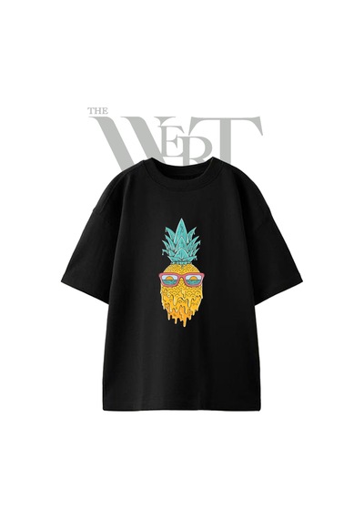 Thewert Pineapple Melting Sunglasses Tasarım Baskılı Ünisex Siyah Oversize T-shirt