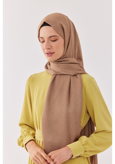 Mirsoy Scarf Halka Desen Parlak Jakar Şal - Vizon Açık Vizon