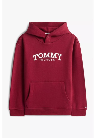 Tommy Hilfiger Erkek Çocuk Logolu Kapüşonlu Sweatshirt - Bordo Rich Cherry