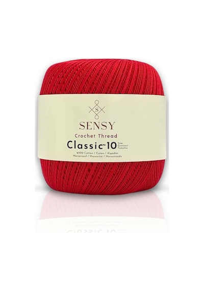 Sensy Classic 10 Tığ Ipi 100% Merserize Pamuk Örgü Ipi, Dantel Ipliği Giza Mısır Pamuğu Kırmızı