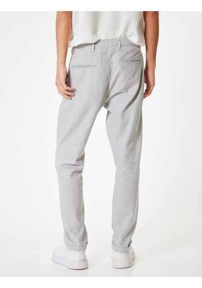 Koton Keten Chino Pantolon Cep Detaylı Gri Desenli 4sam40225hw Gri