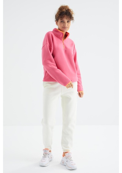 Tommy Life Ekru Yüksek Bel Şardonlu 3 İplik Pamuklu Basic Kadın Eşofman Alt - 94624 Ekru