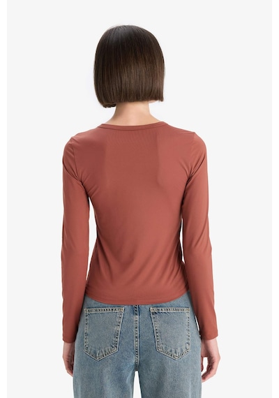 Defacto Slim Fit Dar Kesim Bisiklet Yaka Basic Düz Uzun Kollu Tişört D3756ax25aubr228 Bordo