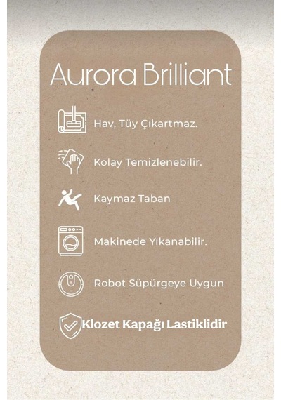 Aurora Brilliant Banyo Paspası 3lü Klozet Takımı Klozet Seti Pufyy Kalın Ürün 60x100 / 50x54 / 34x47 Kaymaz Taban Bej