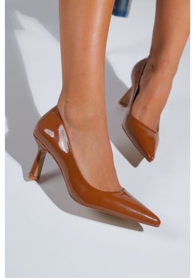 Luvishoes Luvi Shoes Calse Taba Rugan Kadın Topuklu Ayakkabı Taba