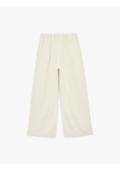 Koton Keten Karışımlı Cepli Dokulu Geniş Paça Pantolon Ekru 6sak40112pw