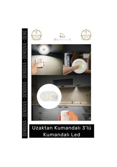 Ledspot Uzaktan Kumandalı Yapışkanlı Pilli Kablosuz Dokunmatik Mutfak 3'lü Led Spot 1 Adet