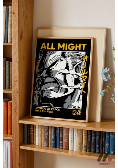 My Hero Academia All Might Poster, Ahşap Çerçeveli Duvar Tablosu - Anime Severlere Özel Hediye