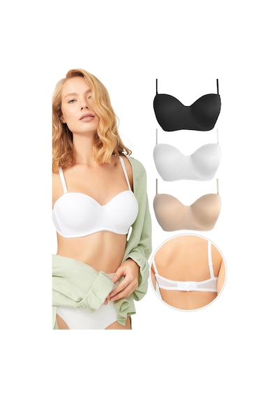 Cottonhill Balenli Toparlayıcı Dolgusuz Straplez Lotus Sütyen 3'lü Paket Çok Renkli
