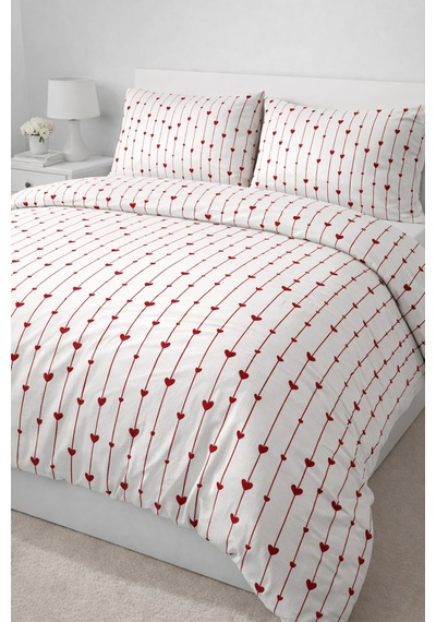 Çift Kişilik Kalp Desenli Nevresim Seti 200 X 220 Cm Sevgililer Günü  Günlük Kullanım Beyaz-küçük-kalpli