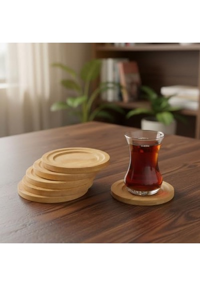 Deconox Bambu Yuvarlak Çay Tabağı Bardak Altlığı 6'li Set, Dekoratif Bambu Altlık Çok Renkli