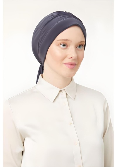 Melodi Scarf Kadın Tesettür Dubai Arkadan Bağlamalı Bone Şal Koyu Gri Koyu Gri