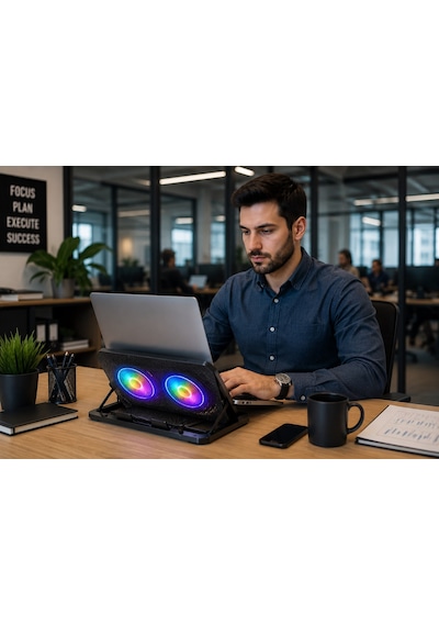 Lenovo Ideapad Flex 5 14'' Uyumlu Çift Fanlı Laptop Soğutucu Stand Telefon Standlı, 2 Usb Hub