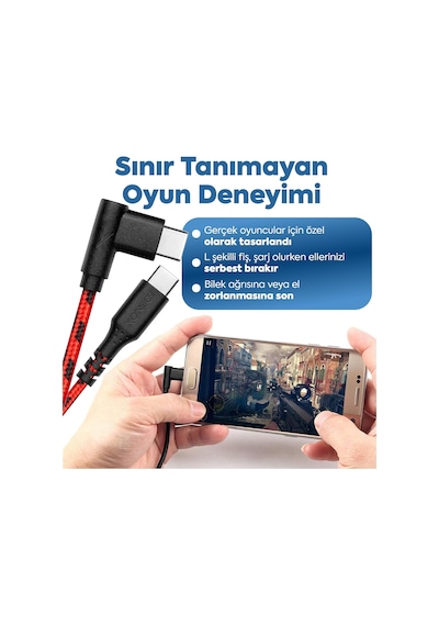 Type-c To Type-c İle Uyumlu İphone Ve Samsung İle Uyumlu Hızlı Şarj Ve Data Kablosu 200 Cm L Tipi Gaming Siyah