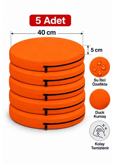 Kreş Minderi Anaokulu Aktivite Minderi, Bahçe, Dekor, Sandalye Minderi 40x40x 5 Cm Yuvarlak Minder 5adet Turuncu