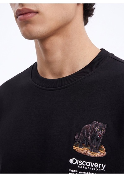 Discovery Expedition D6wm-swt3791 Siyah Erkek Bisiklet Yaka Rahat Kalıp Cepsiz Sweatshirt