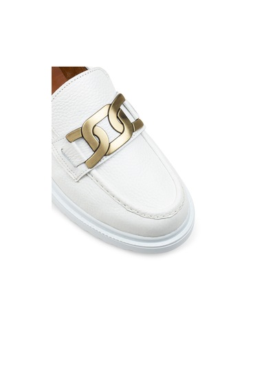 Deery Hakiki Deri Beyaz Tokalı Loafer Kadın Ayakkabı - 01902zbyzp01 Beyaz