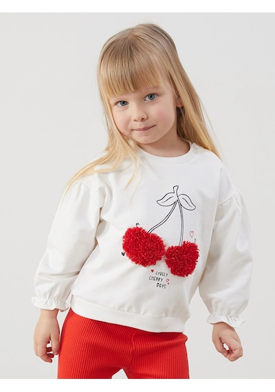 LC Waikiki Lcw Baby Ekru Bisiklet Yaka Kiraz Baskılı Kız Bebek Sweatshirt Ve Tayt 2'li Ecru