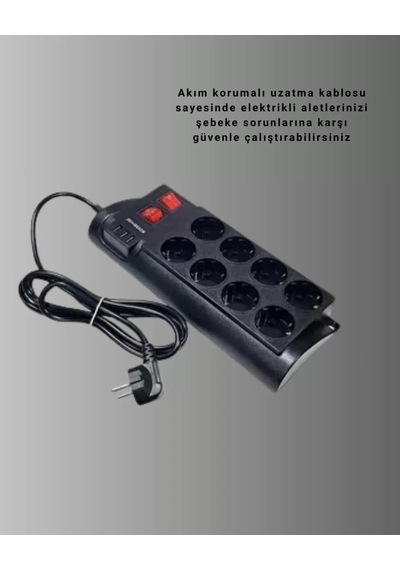 Isıya Dayanıklı Termal Akım Korumalı 8 Li Priz Ve 3 Usb Girişli Uzatma Kablosu
