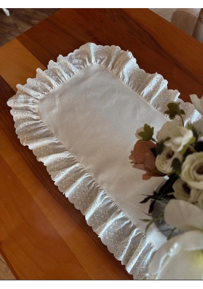 % 100 Pamuk Ham Keten Fisto Fırfırlı Oval Runner 45 140 Cm Bej