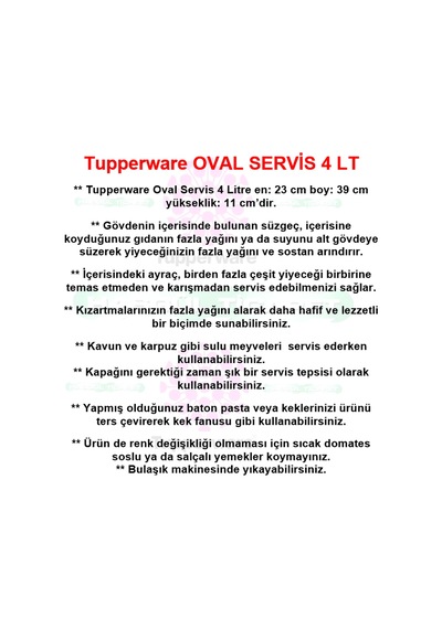 Tupperware Oval Servis 4 L Süzgeçli Çok Amaçlı Saklama Kabı Hsg N1142918 Çok Renkli