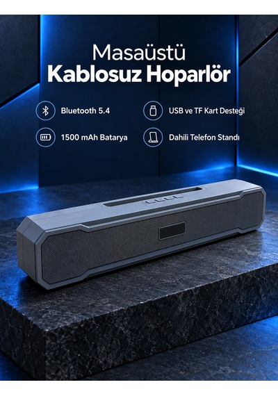 Yatay Formlu Telefon Standlı Type C Şarj Girişli Bluetooth Masaüstü Ses Sistemi