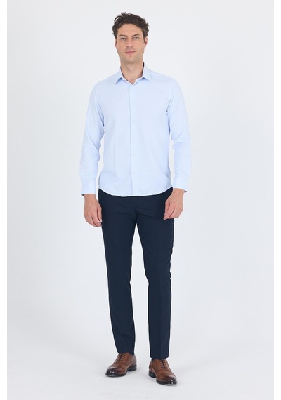 İmza Koyu Mavi Uzun Kol Sert Yaka Cepsiz Slim Fit Pamuklu Gömlek 1004250225 Koyu Mavi
