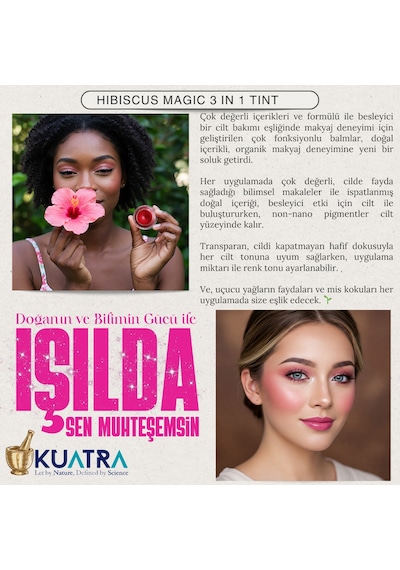 Hibiscus Magic Doğal İçerikli Çok Amaçlı Allık, Ruj, Göz Farı Makyaj Beraberinde Çok Değerli Besleyici Cilt Bakımı Kiremit