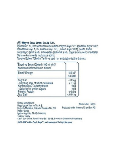 Capri-sun Safari Meyve Suyu %11 Meyve İçeriğiyle 20 Adet 200 Ml Ambalaj