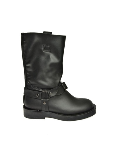 Fox Shoes T973530309 Siyah Alçak Topuklu Kadın Bot Siyah-Suni Deri Siyah