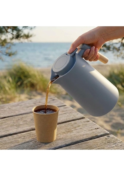 Tr Termos Bambu Saplı Dışı Plastik İçi Cam 1 Litre Gri Diğer