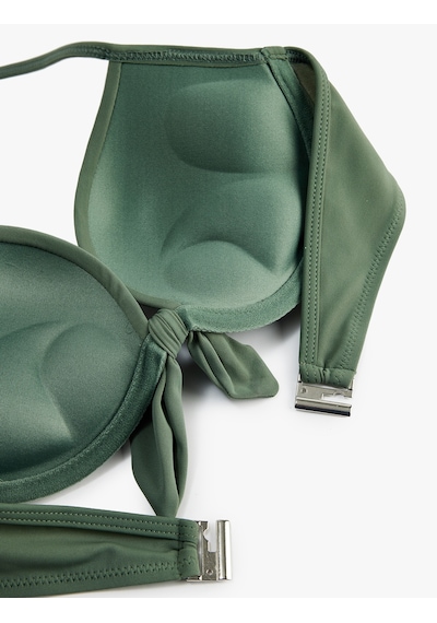 Koton Kalp Yaka Fiyonk Detaylı Push-up Bikini Üstü Haki 6sak10004mm