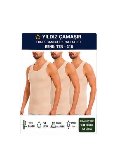 Yıldız Çamaşır Erkek Bambu Likralı Askılı Atlet 315-316-317-318 - 3 Adet Ten