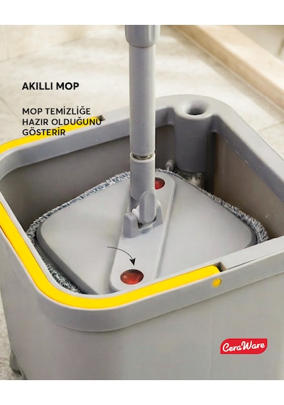 Home Care Dual System Kare Mop Seti Temiz Kirli Su Ayrı Hazneli 2 Adet İz Bırakmayan Mikrofiber Bez