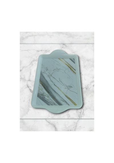 Melamin Mermer Desenli Mini Servis Tepsisi - 20x14 Cm - Kahve & Çay Sunum Tabağı Çok Renkli