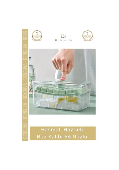 Premium Dayanıklı Bpa İçermeyen Düğmeli Basmalı Çift 56'lı Buz Küpü Kalıbı Kullanışlı Saklama Kutulu Çok Renkli
