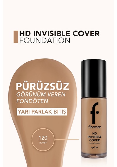 Flormar Doğal Bitişli Fondöten- Invisible Cover HD Fdt. - 120 Honey - 8682536059176