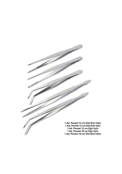 Penset 13 cm ve 16 cm 5’li SET / Nikel Kaplama Penset 13 cm ve 16 cm 5’li SET / Nikel Kaplama