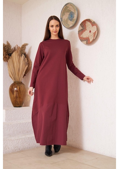 Darlin Moda Bordo Uzun Kollu Eteği Poplin Detaylı Maxi Boy Elbise DM4640 Darlin Moda Bordo Uzun Kollu Eteği Poplin Detaylı Maxi Boy Elbise DM4640