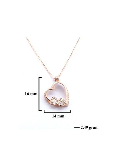 Ferizz Zirkon Taşlı Rose Kalp Şeklinde Gümüş Kolye Gk-315