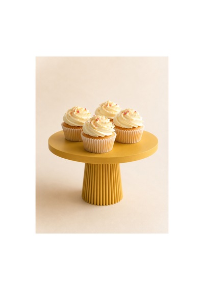 Cupcake Ayaklı Stand Çizgili Desen 17 Cm Sarı